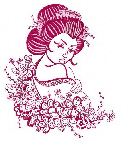 Geisha and flowers 2 machine embroidery design      