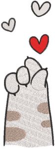 Cat paw sending little heart embroidery design