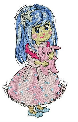 Girl in lush pink dress machine embroidery design