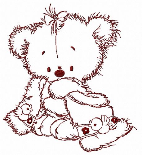 Teddy bear after shower 2 machine embroidery design