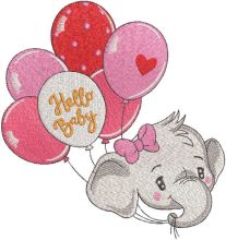 Hello baby elephant embroidery design