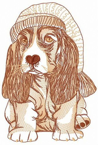 Sad puppy in nightcap machine embroidery design