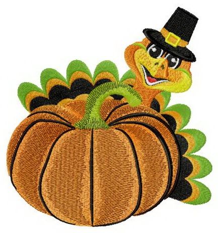 Pumpkin and turkey machine embroidery design