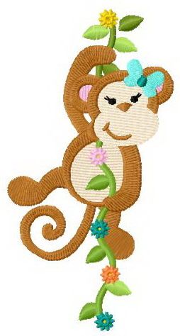 Monkey climbs the liana machine embroidery design