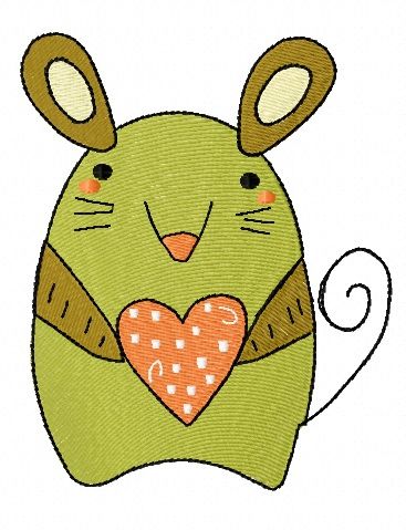 Tiny mouse with heart machine embroidery design