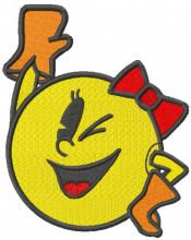 Winking pacman girl embroidery design