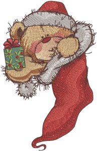 Teddy in Christmas sock 2 embroidery design
