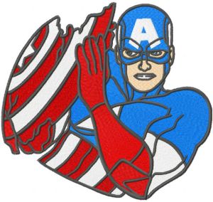 Captain America with a broken shield embroidery design