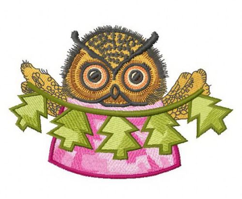 Owl with paper garland 2 machine embroidery design