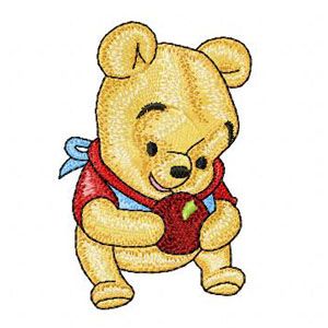 Baby Pooh with apple machine embroidery design