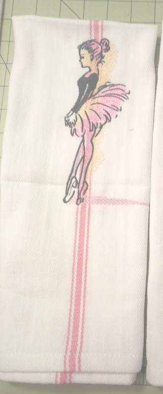 Towel with ballerina embroidery design
