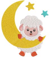 Kostenloses Stickdesign mit Schaf und Mond