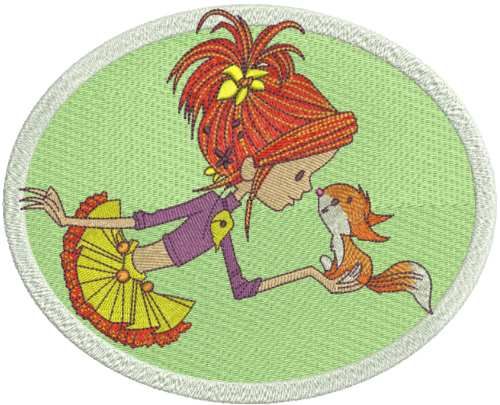 Cute girl and squirrel embroidery design 2