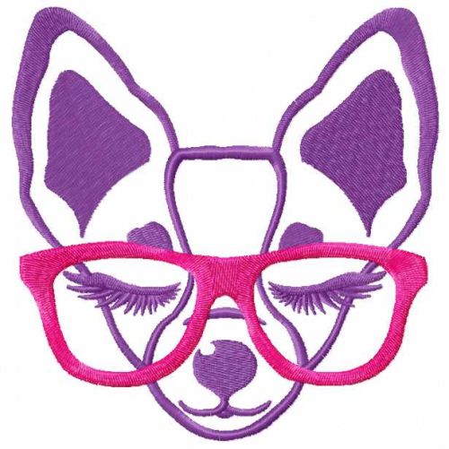 Chihuahua with pink glasses free machine embroidery design
