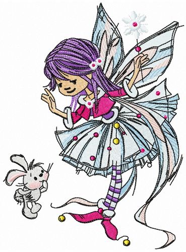 Young fairy with bunny machine embroidery design