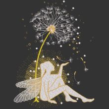 Fairy sitting under a dandelion embroidery design