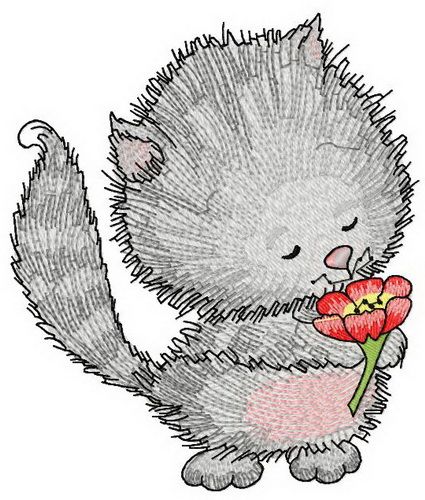 Kitty with tulip machine embroidery design