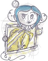 Coraline in window sketch embroidery design