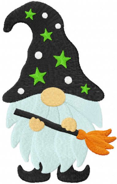Halloween dwarf with broom embroidery design