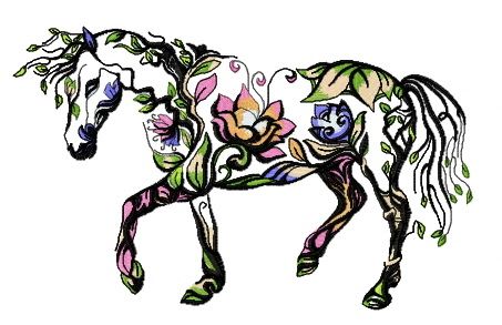 Floral horse machine embroidery design