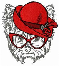 Terrier in red hat embroidery design