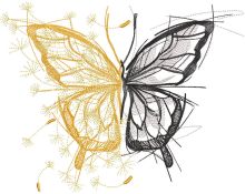 Butterfly black and gold embroidery design
