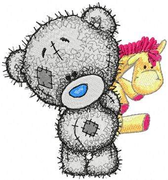 Teddy baby with toy machine embroidery design