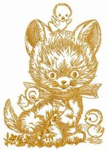 Kitten with chickens embroidery design