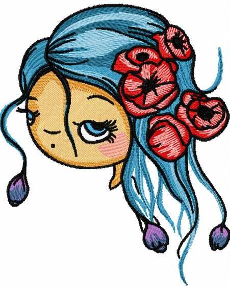 Magic girl blue hair embroidery design