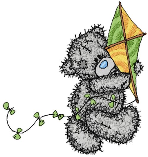 Teddy Bear with kite embroidery design