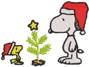 Diseño de bordado de Navidad Snoopy y Woodstock Santa Hat