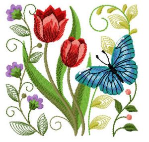 Tulip and butterfly embroidery design