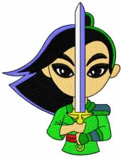 Young raya with sword embroidery design