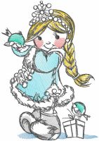 Tattered snow maiden with bird embroidery design