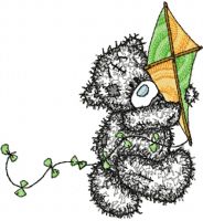 Teddy Bear with kite applique embroidery design