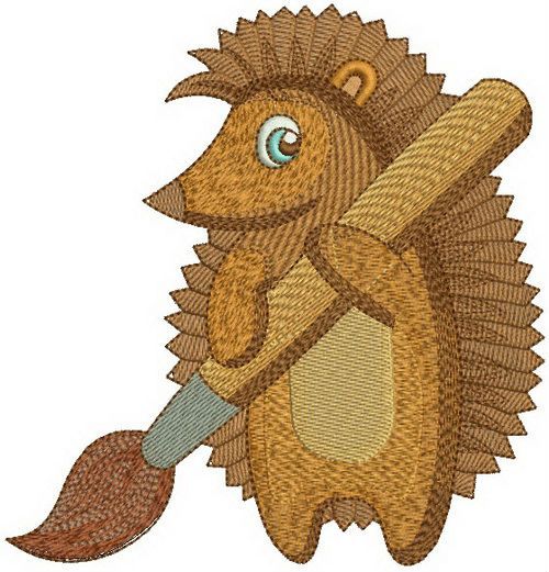 Hedgehog with brush machine embroidery design