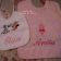 Minnie Mouse with zebra and Peppa Pig embroidered on baby bibs