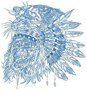 Native American warrior's skull embroidery design