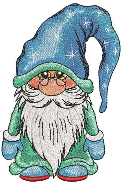 Winter gnome with glasses embroidery design
