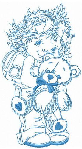 Taking teddy bear to school machine embroidery design
