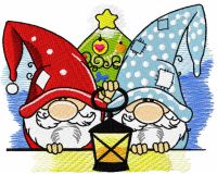 Two Christmas dwarves with lantern embroidery design