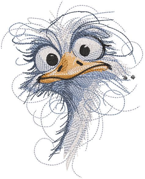 Funny ostrich embroidery design