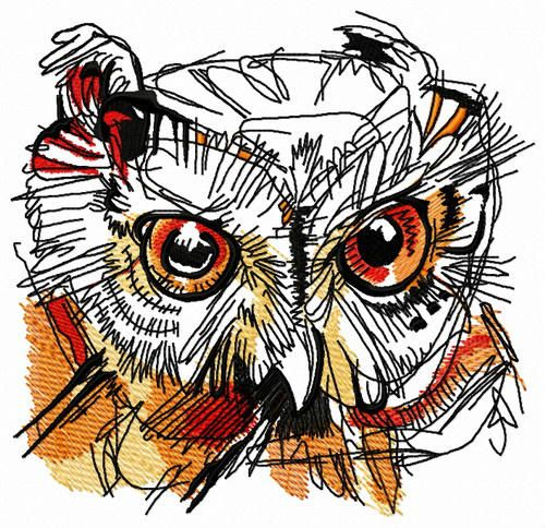 Wild owl head machine embroidery design