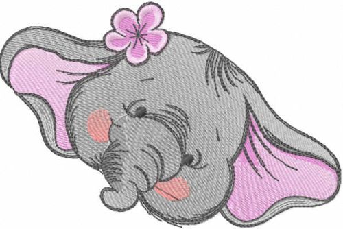 Elephant with pink flower embroidery design