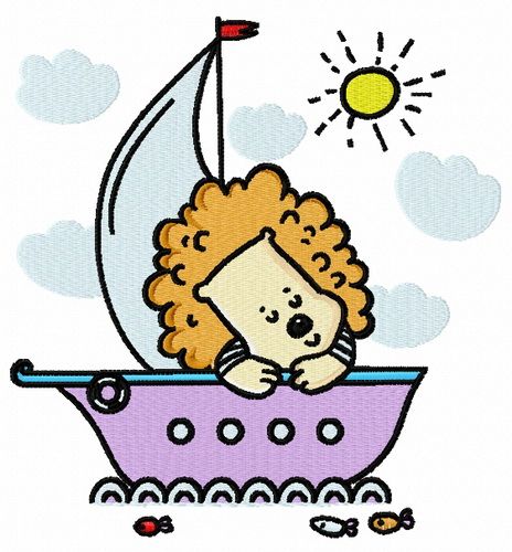 Baby lion sailing machine embroidery design