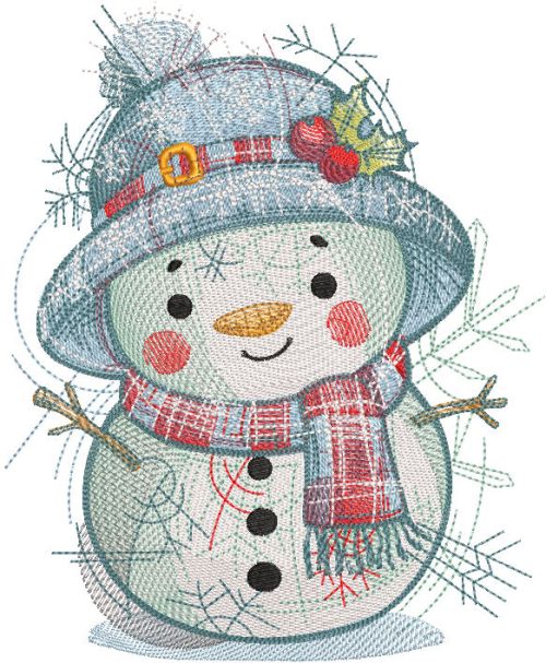 Snowman bright Christmas embroidery design