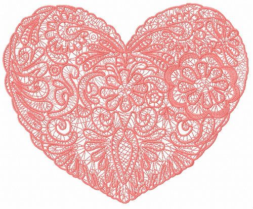 Lace heart machine embroidery design
