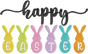 Happy easter six bunnies embroidery design