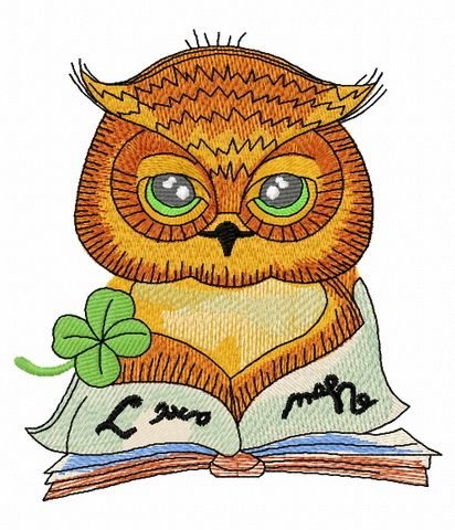 Clever owl reading a book 2 machine embroidery design