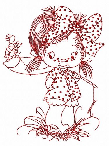 Cute little fisher girl 3 machine embroidery design      
